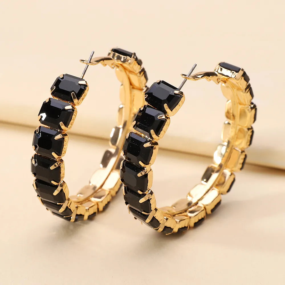 Pink Luxury Rhinestone Hoop Earring