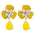 Yellow Enamel Flowers Drop Earring
