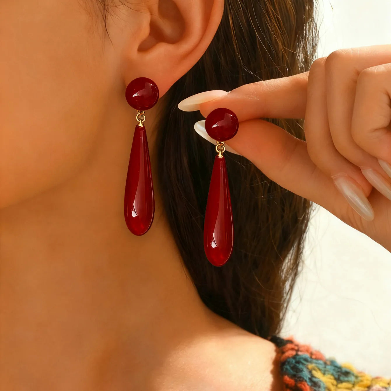 Red Acrylic Tassel Stud Earring