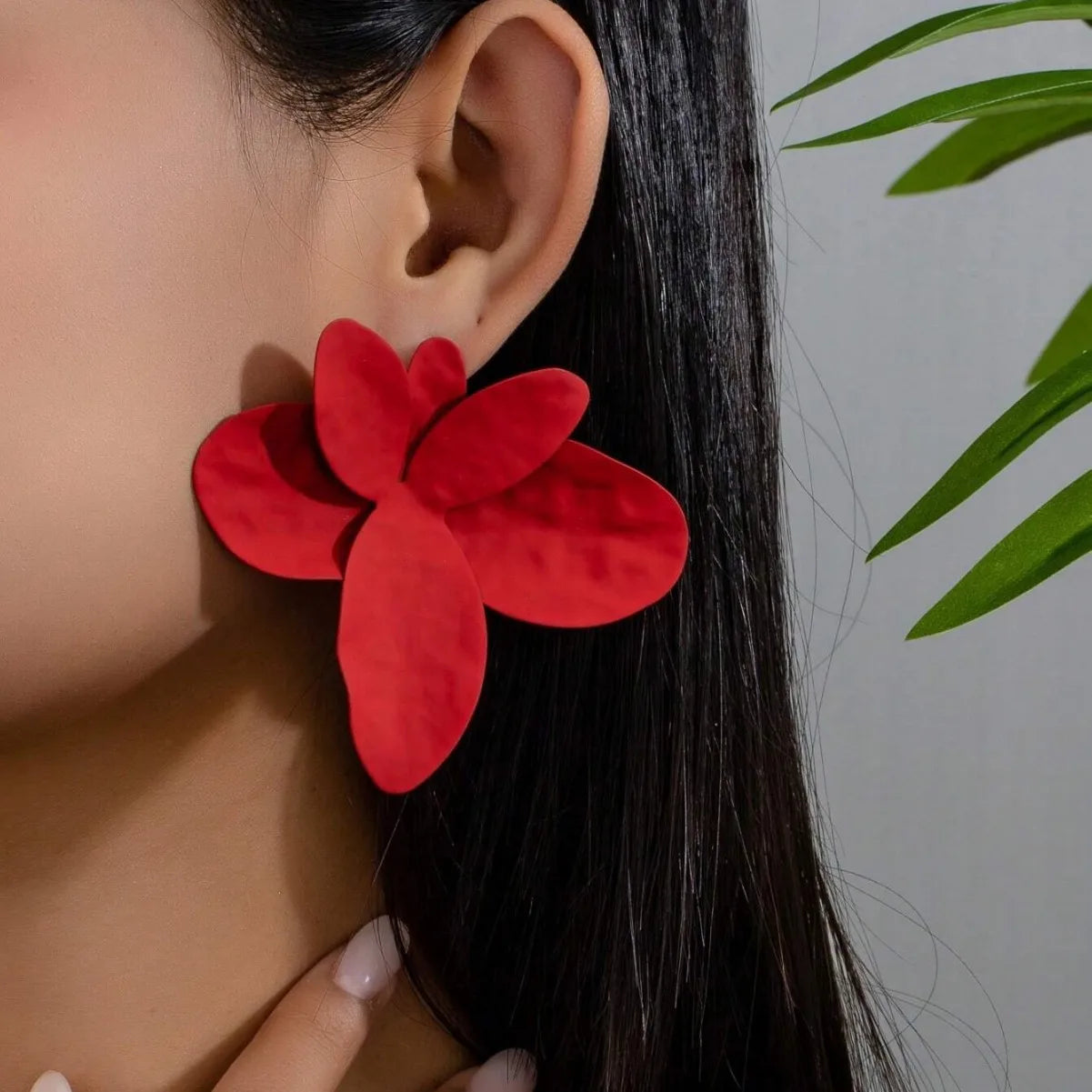 Red Metal Flowers Stud Earring