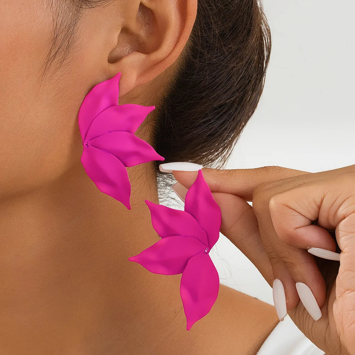 Rose Red Alloy Leaf Earring