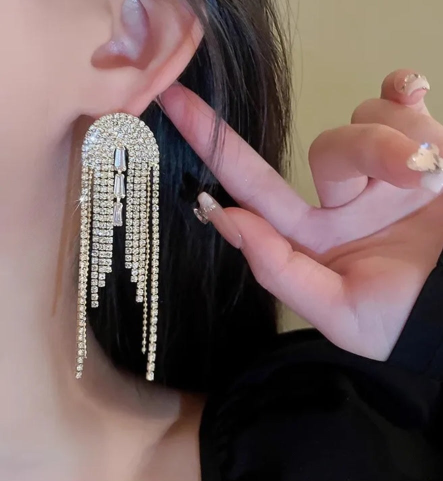 Elegant Long Diamond Tassel Earring