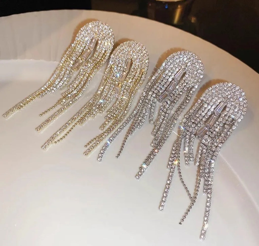 Elegant Long Diamond Tassel Earring